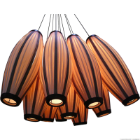 Cotton lamp gemaakt uit stroken tulipwood en walnoot houten fineer - decoratieve verlichting met uitstraling